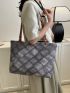 Plaid Pattern Shoulder Tote Bag Black Fashionable For Daily