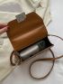 Mini Square Bag Metal Decor Brown Flap Top Handle