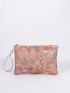 Medium Straw Bag Flower Embroidery With Wristlet For Vacation