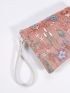 Medium Straw Bag Flower Embroidery With Wristlet For Vacation