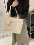 Letter Patch Shoulder Tote Bag Khaki Corduroy With Coin Purse