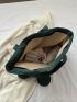 Letter Patch Shoulder Tote Bag Dark Green Corduroy With Coin Purse