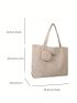 Letter Patch Shoulder Tote Bag Khaki Corduroy With Coin Purse