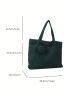 Letter Patch Shoulder Tote Bag Dark Green Corduroy With Coin Purse