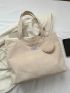 Letter Patch Shoulder Tote Bag Khaki Corduroy With Coin Purse