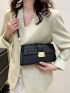 Crocodile Embossed Baguette Bag Black Elegant Flap For Work