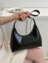 Crocodile Embossed Hobo Bag Black Elegant With Zipper For Work