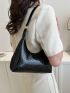 Crocodile Embossed Hobo Bag Black Elegant With Zipper For Work