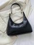 Crocodile Embossed Hobo Bag Black Elegant With Zipper For Work