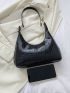 Crocodile Embossed Hobo Bag Black Elegant With Zipper For Work