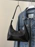 Crocodile Embossed Hobo Bag Black Elegant With Zipper For Work