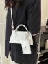 Crocodile Embossed Baguette Bag White Double Handle With Coin Purse