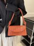 Crocodile Embossed Square Bag Orange Fashionable Flap