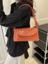 Crocodile Embossed Square Bag Orange Fashionable Flap