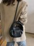 Mini Bucket Bag Litchi Embossed Top Handle Black PU