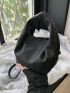 Mini Bucket Bag Litchi Embossed Top Handle Black PU