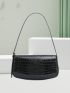 Medium Flap Shoulder Bag Black Crocodile Embossed Adjustable Strap