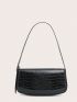 Medium Flap Shoulder Bag Black Crocodile Embossed Adjustable Strap