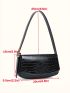 Medium Flap Shoulder Bag Black Crocodile Embossed Adjustable Strap