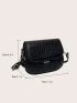 Mini Flap Saddle Bag Black Crocodile Embossed Adjustable Strap