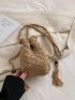 Mini Drawstring Straw Bag Braided Detail Tassel & Bead Decor