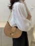 Khaki Hobo Bag Fashionable Metal Decor Zipper PU