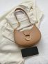 Khaki Hobo Bag Fashionable Metal Decor Zipper PU