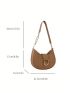 Khaki Hobo Bag Fashionable Metal Decor Zipper PU