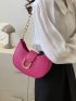 Neon-pink Hobo Bag Funky Metal Decor PU