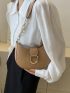 Khaki Hobo Bag Fashionable Metal Decor Zipper PU