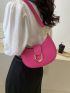 Neon-pink Hobo Bag Funky Metal Decor PU