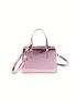 Small Square Bag Metallic Funky Double Handle Zipper PU