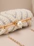 Mini Box Bag Glamorous Rhinestone & Faux Pearl Decor Chain For Party, Perfect Bride Purse For Wedding, Prom & Party Events