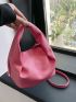 Mini Hobo Bag Neon Pink Funky Litchi Embossed Snap Button PU