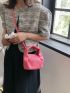 Mini Hobo Bag Neon Pink Funky Litchi Embossed Snap Button PU