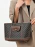 Large Zipper Shoulder Tote Bag Fashionable Geometric Pattern High-capacity