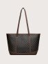 Large Zipper Shoulder Tote Bag Fashionable Geometric Pattern High-capacity