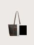 Large Zipper Shoulder Tote Bag Fashionable Geometric Pattern High-capacity