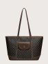 Large Zipper Shoulder Tote Bag Fashionable Geometric Pattern High-capacity