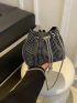 Mini Bucket Bag Studded Decor Drawstring Design Pearl Decor