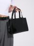 Small Square Bag Black Minimalist Double Handle