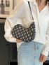 Checkered Pattern Hobo Bag Polyester Raw Trim Denim Bag