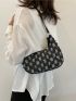 Checkered Pattern Hobo Bag Polyester Raw Trim Denim Bag