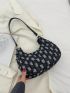 Checkered Pattern Hobo Bag Polyester Raw Trim Denim Bag