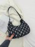 Checkered Pattern Hobo Bag Polyester Raw Trim Denim Bag