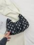 Checkered Pattern Hobo Bag Polyester Raw Trim Denim Bag