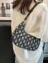 Checkered Pattern Hobo Bag Polyester Raw Trim Denim Bag