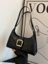 Stitch Detail Baguette Bag Buckle Decor PU Black