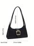 Stitch Detail Baguette Bag Buckle Decor PU Black