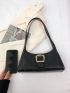 Stitch Detail Baguette Bag Buckle Decor PU Black